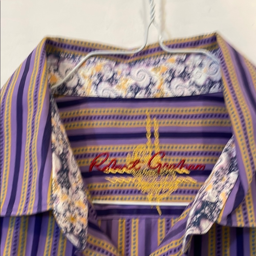 Robert Graham Purple and orange Casual Button Down Shirt with Floral Accents